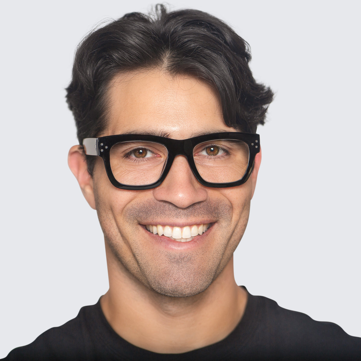 Jaxy Podium Rectangle sunglasses — worn view #Color_Black