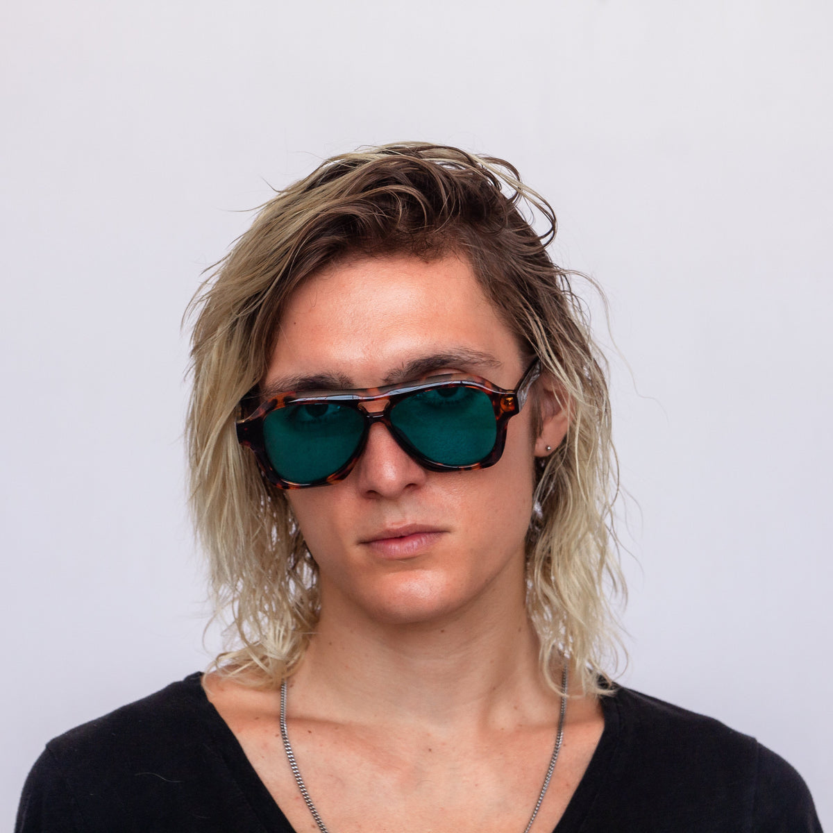 Jaxy Burnout Aviator sunglasses — front view #Color_Tort/Teal