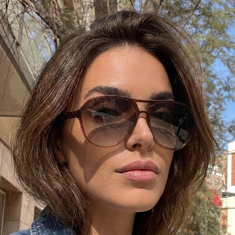 Jaxy Phoenix Aviator sunglasses — worn view #Color_Brown