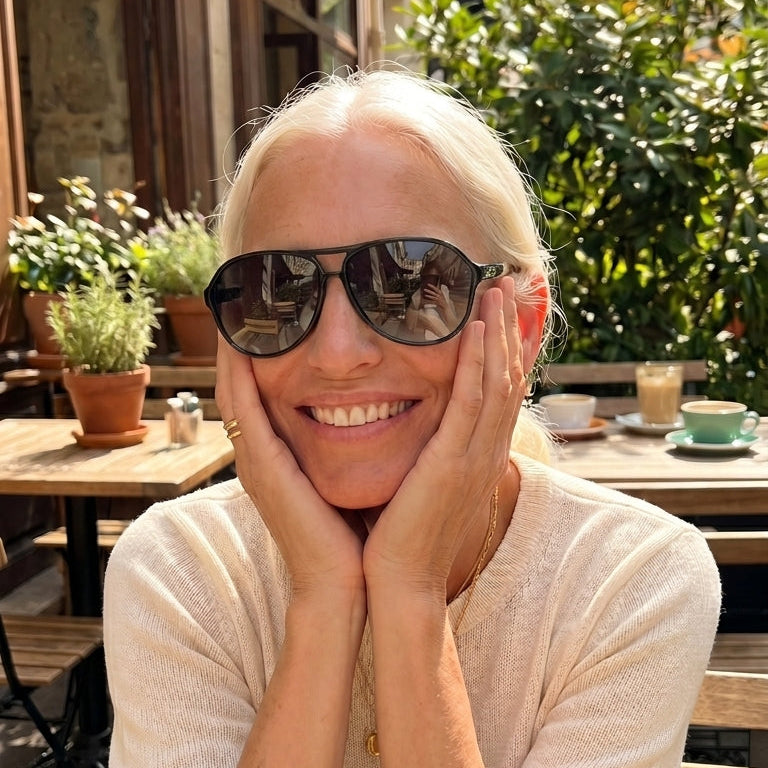Jaxy Phoenix Aviator sunglasses — worn view #Color_Black