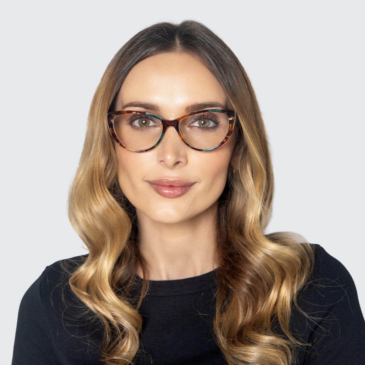 Jaxy Cameo Cat-eye reading glasses — worn view #Color_Blue