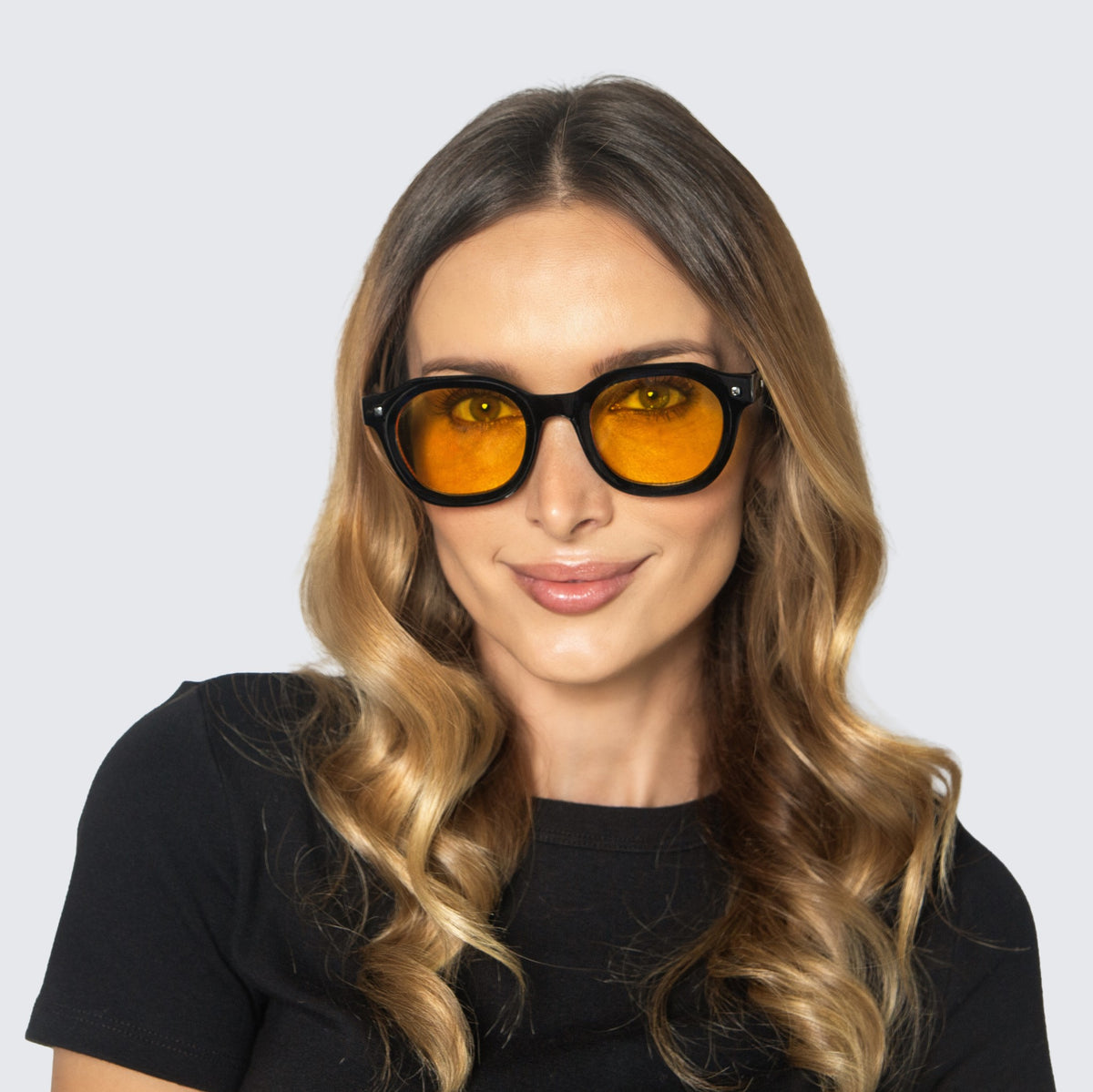 Jaxy Stanza Geometric sunglasses — worn view #Color_Black