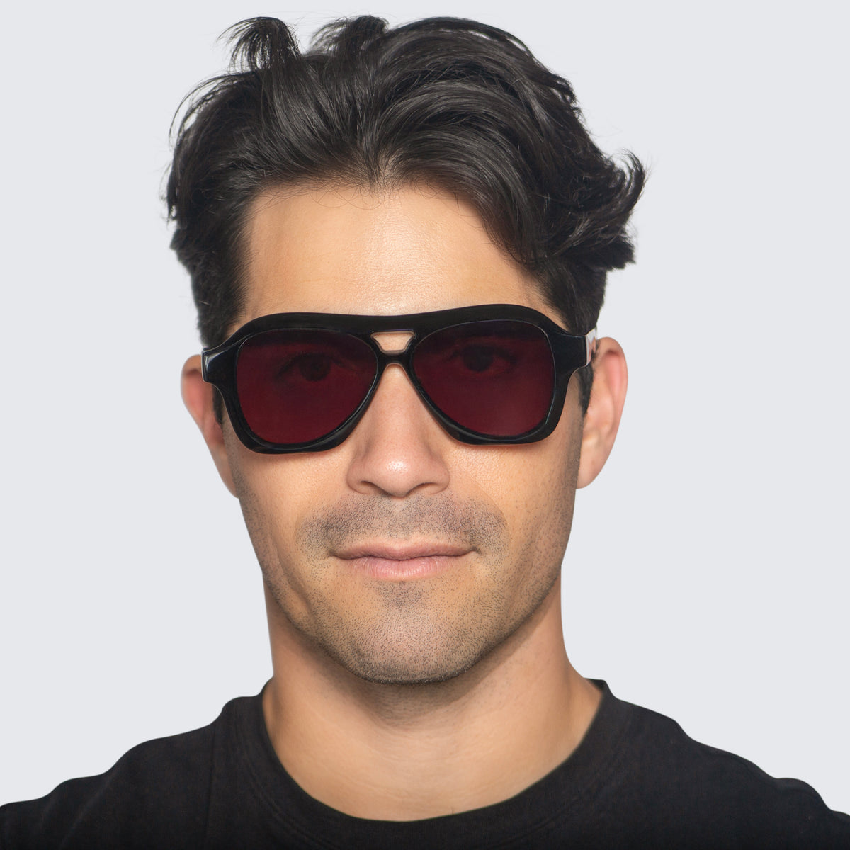 Jaxy Burnout Aviator sunglasses — worn view #Color_Black/Rose