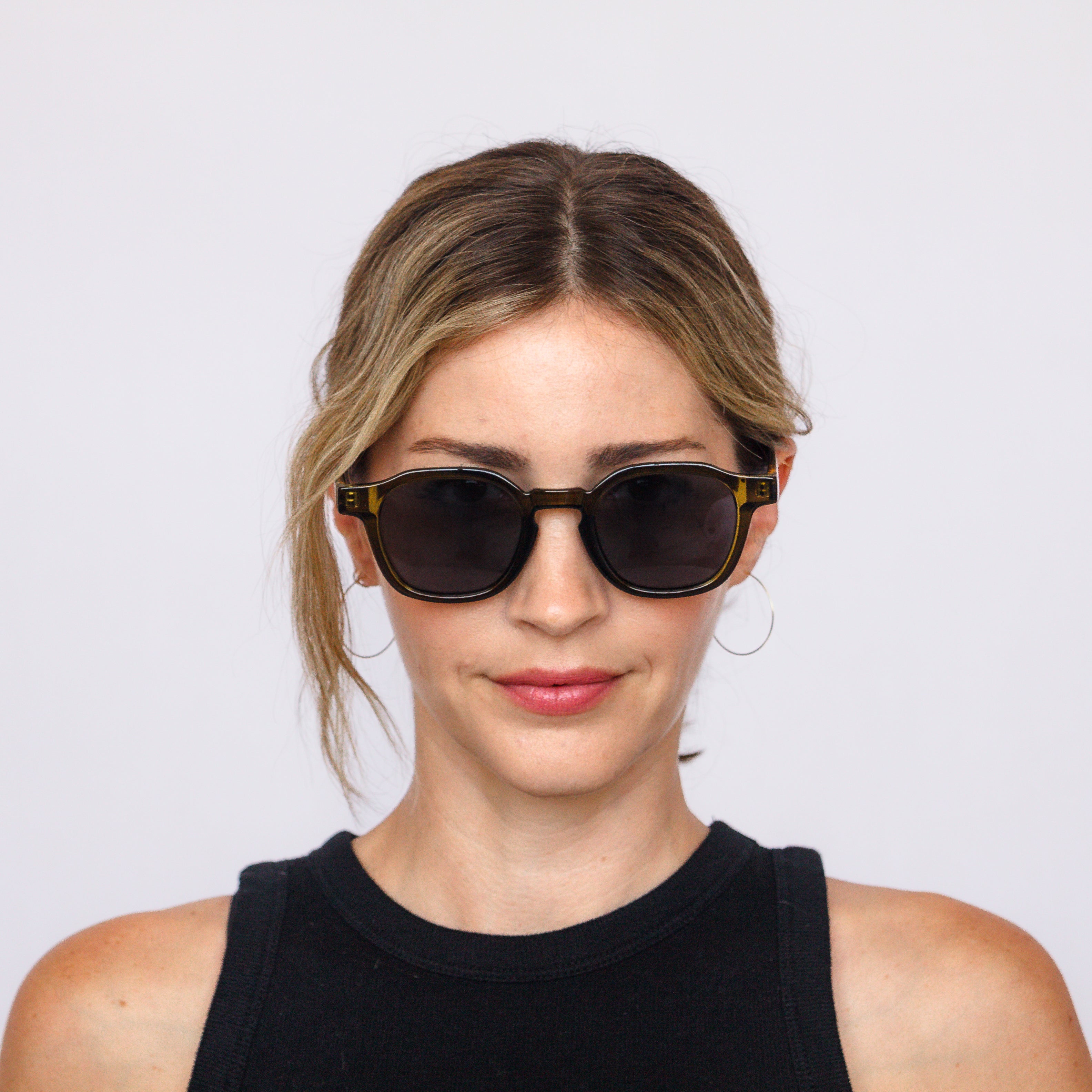Jaxy Windsor sunglasses on model – square frame, Jaxy Eyewear