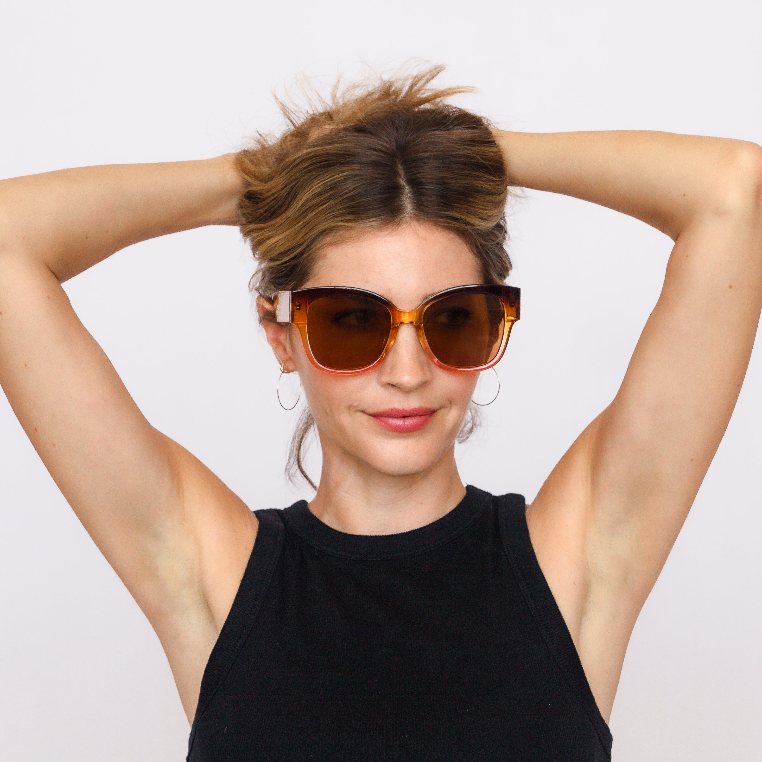 Jaxy Dahlia sunglasses on model – square frame, Jaxy Eyewear