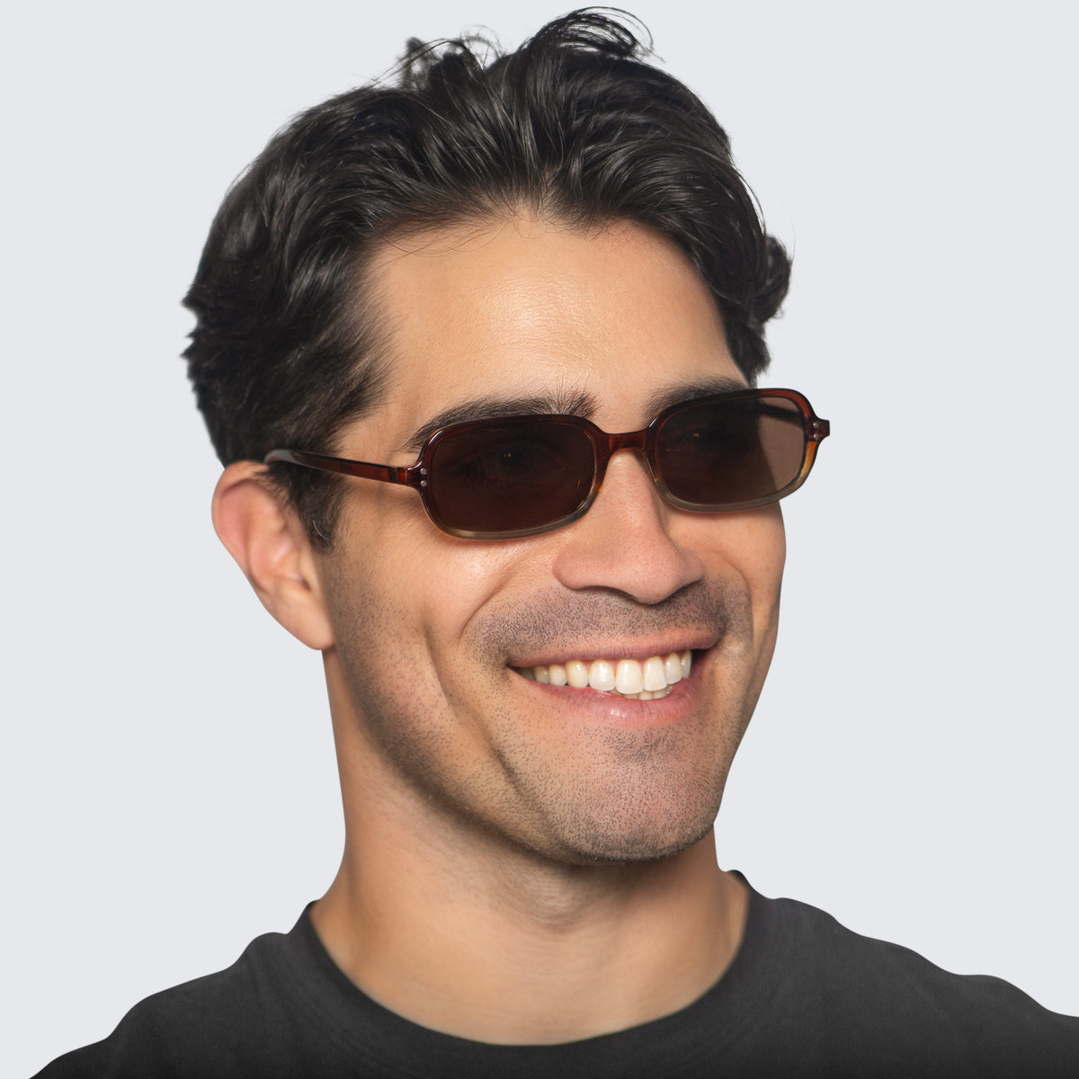 Jaxy Palm State Rectangle sunglasses — worn view #Color_Brown