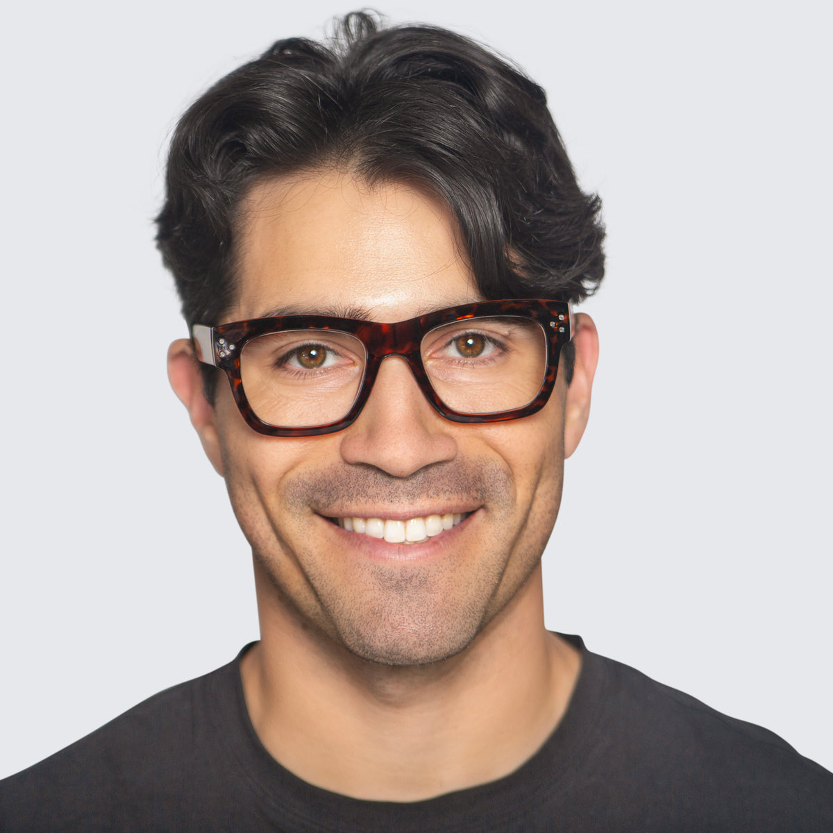 Jaxy Podium Rectangle sunglasses — worn view #Color_Tortoise