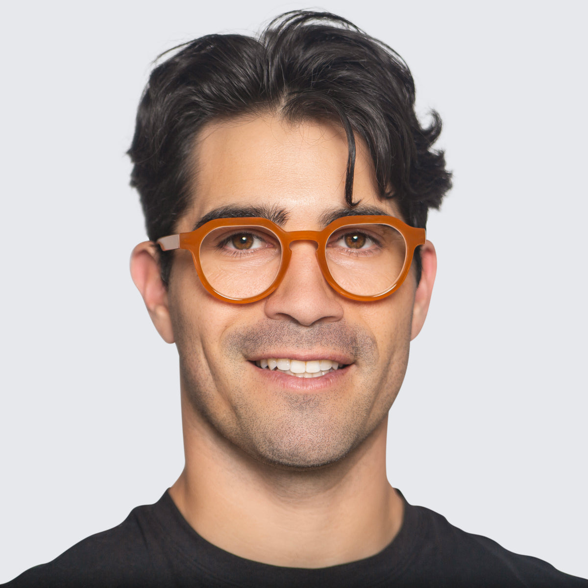 Jaxy Tonic Round sunglasses — worn view #Color_Amber