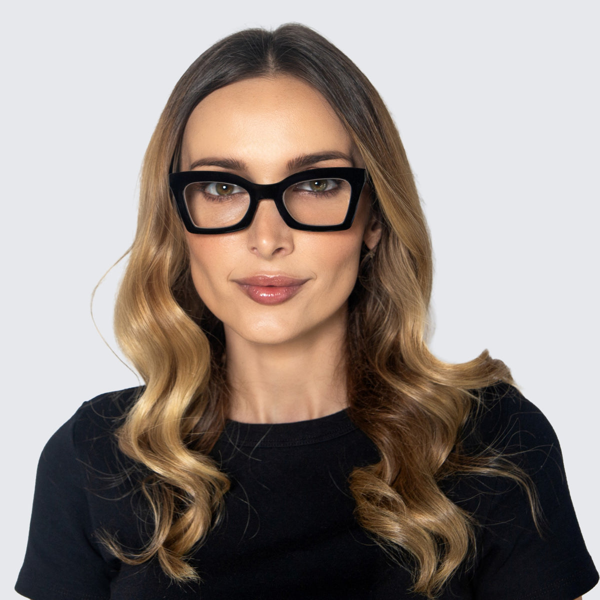 Jaxy Verdict Blue Light Glasses Cat-eye sunglasses — worn view #Color_Black / Blue Light