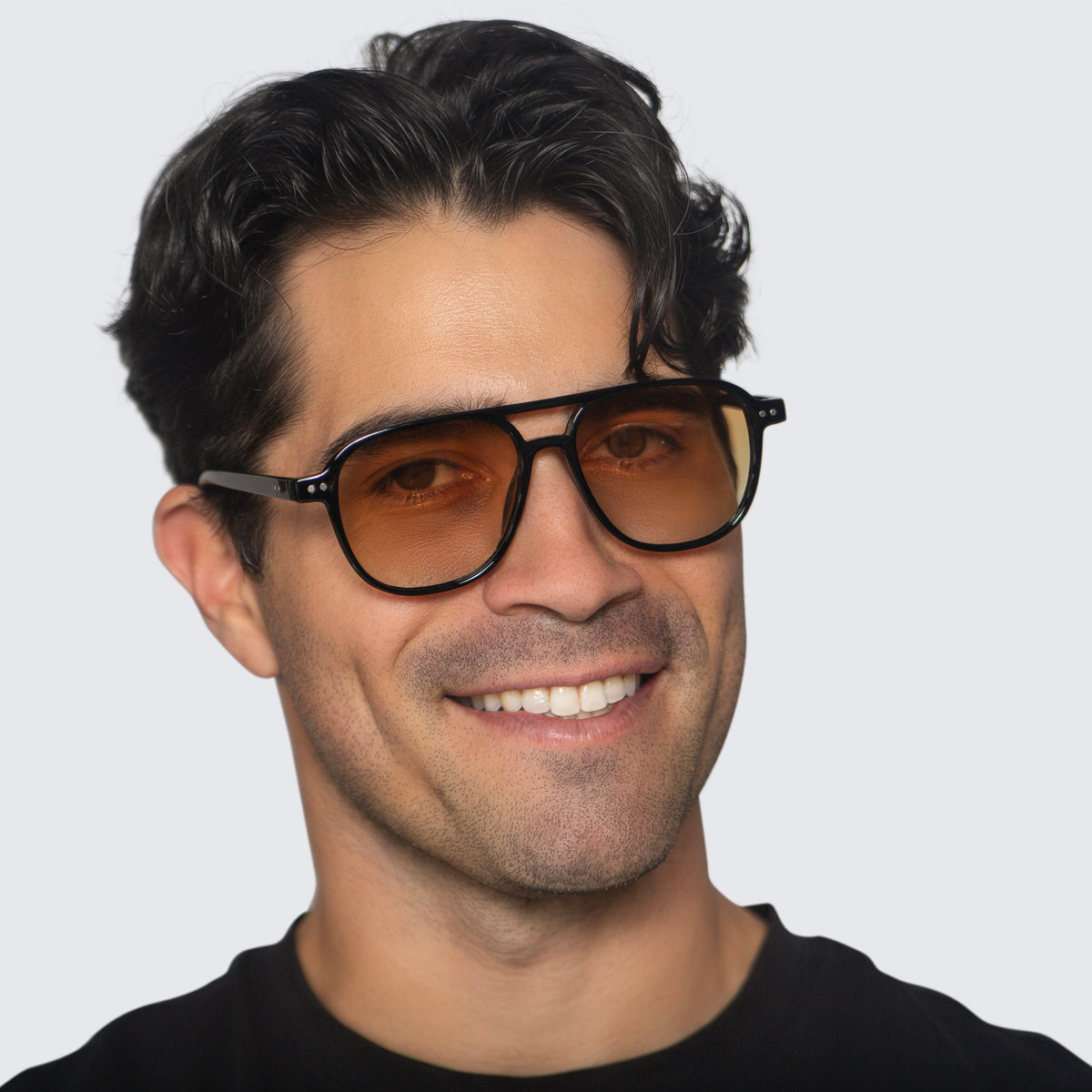 Jaxy Eastwood Aviator sunglasses — worn view #Color_Black