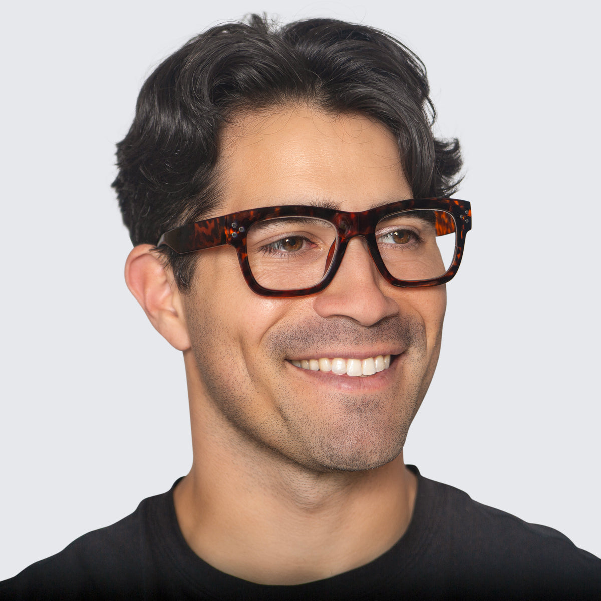 Jaxy Podium Rectangle sunglasses — worn view #Color_Tortoise