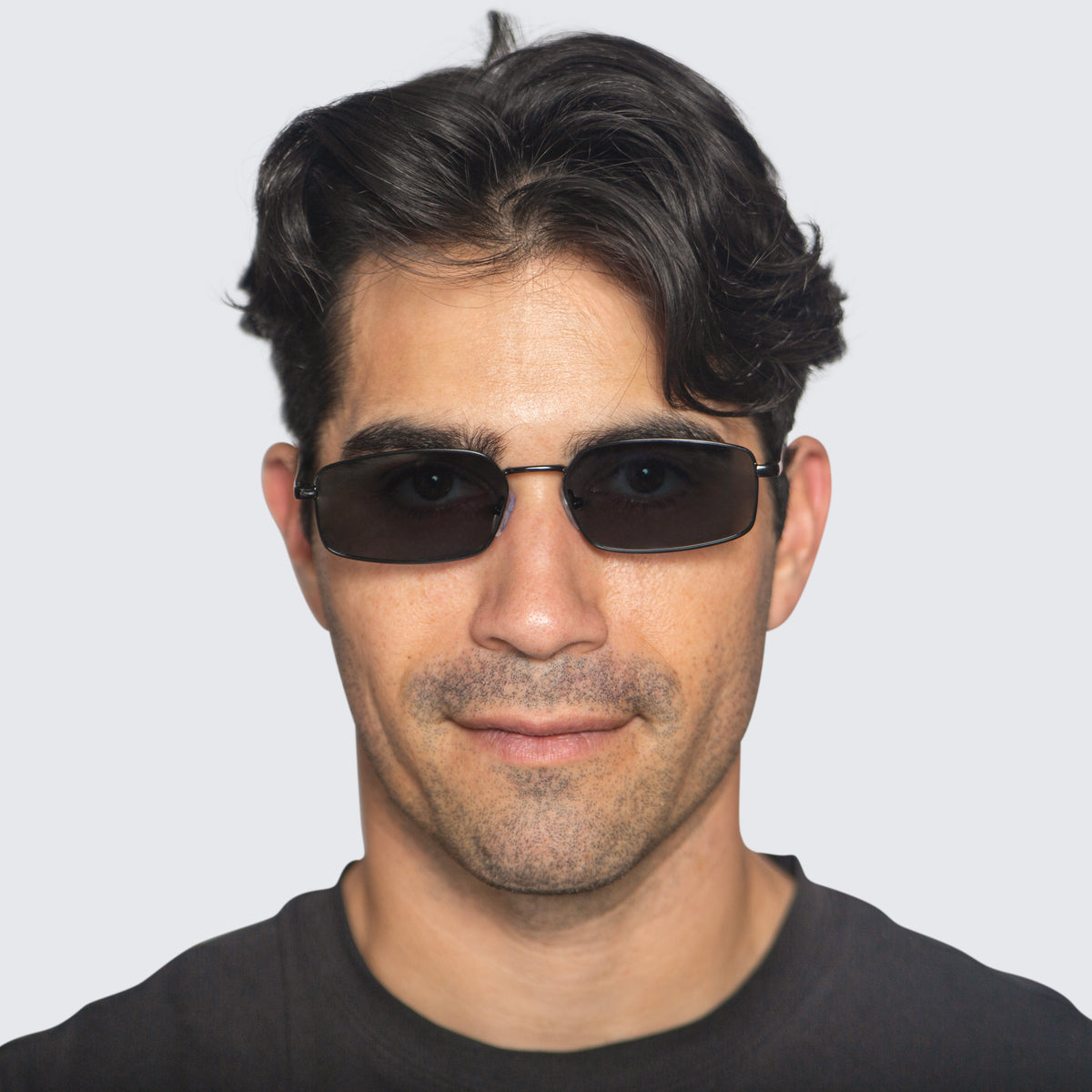 Jaxy Caliber Rectangle sunglasses — worn view #Color_Black