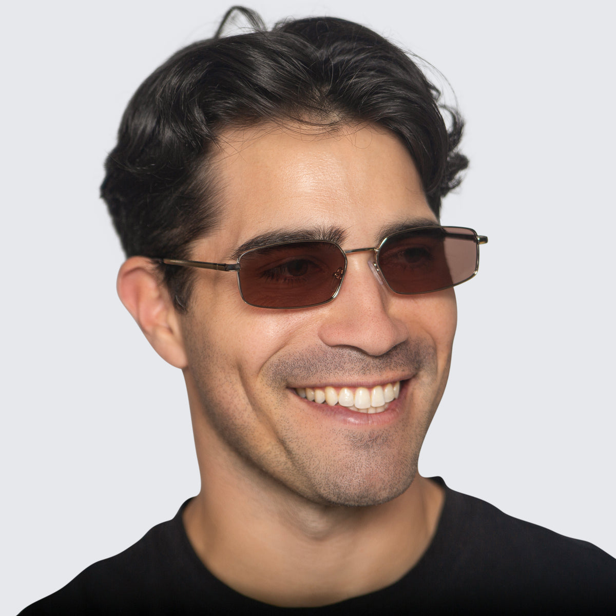 Jaxy Caliber Rectangle sunglasses — worn view #Color_Gold