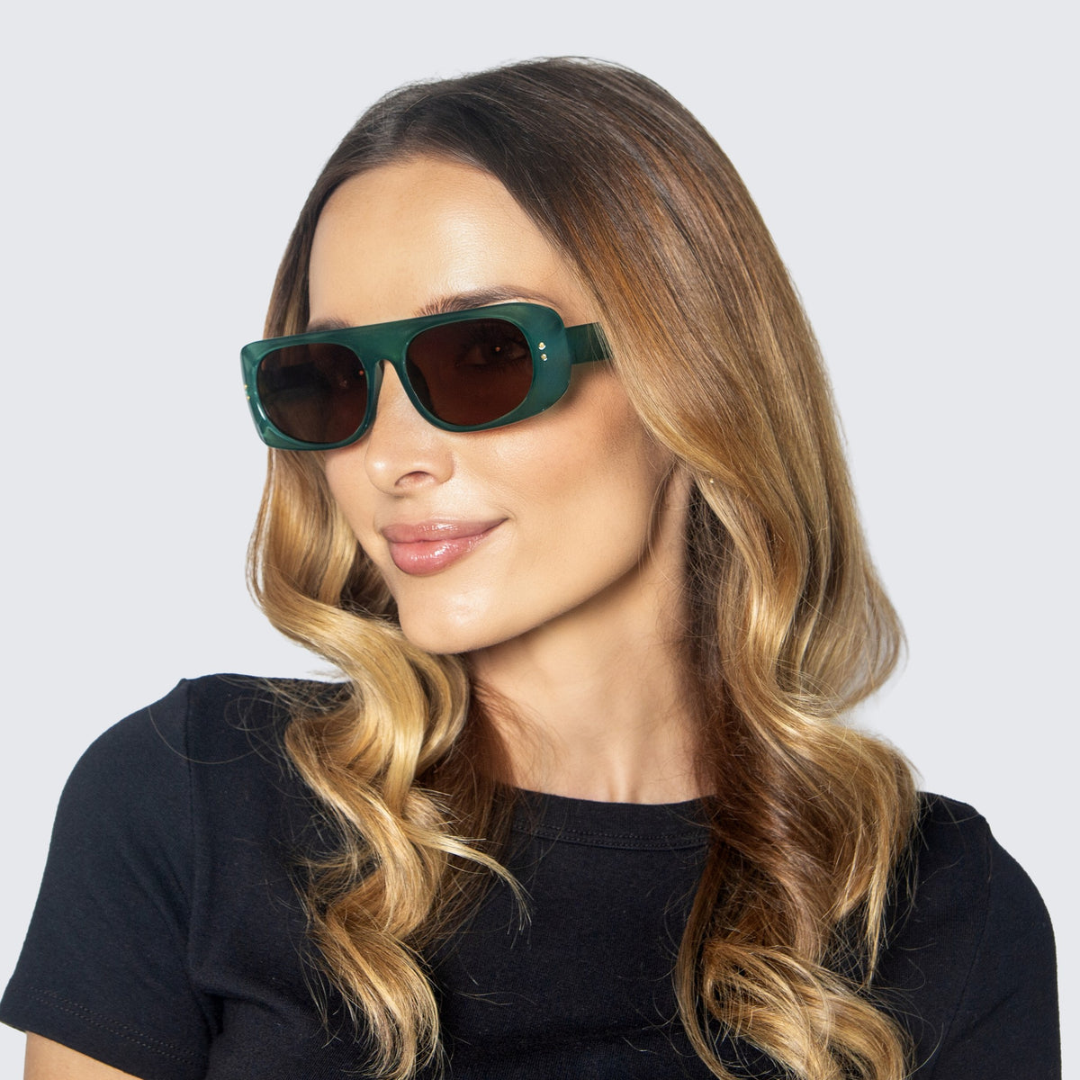 Jaxy Skyway Rectangle sunglasses — worn view #Color_Teal