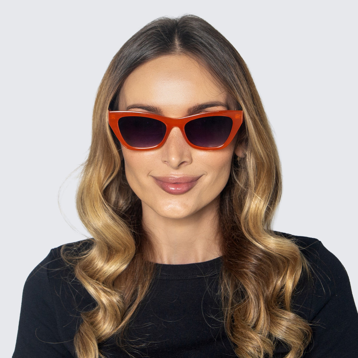 Jaxy Spritz Cat-eye sunglasses — worn view #Color_Coral