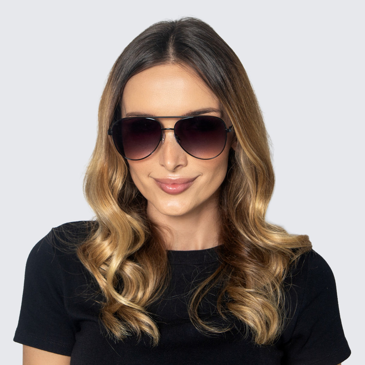 Jaxy Highway Aviator sunglasses — worn view #Color_Black