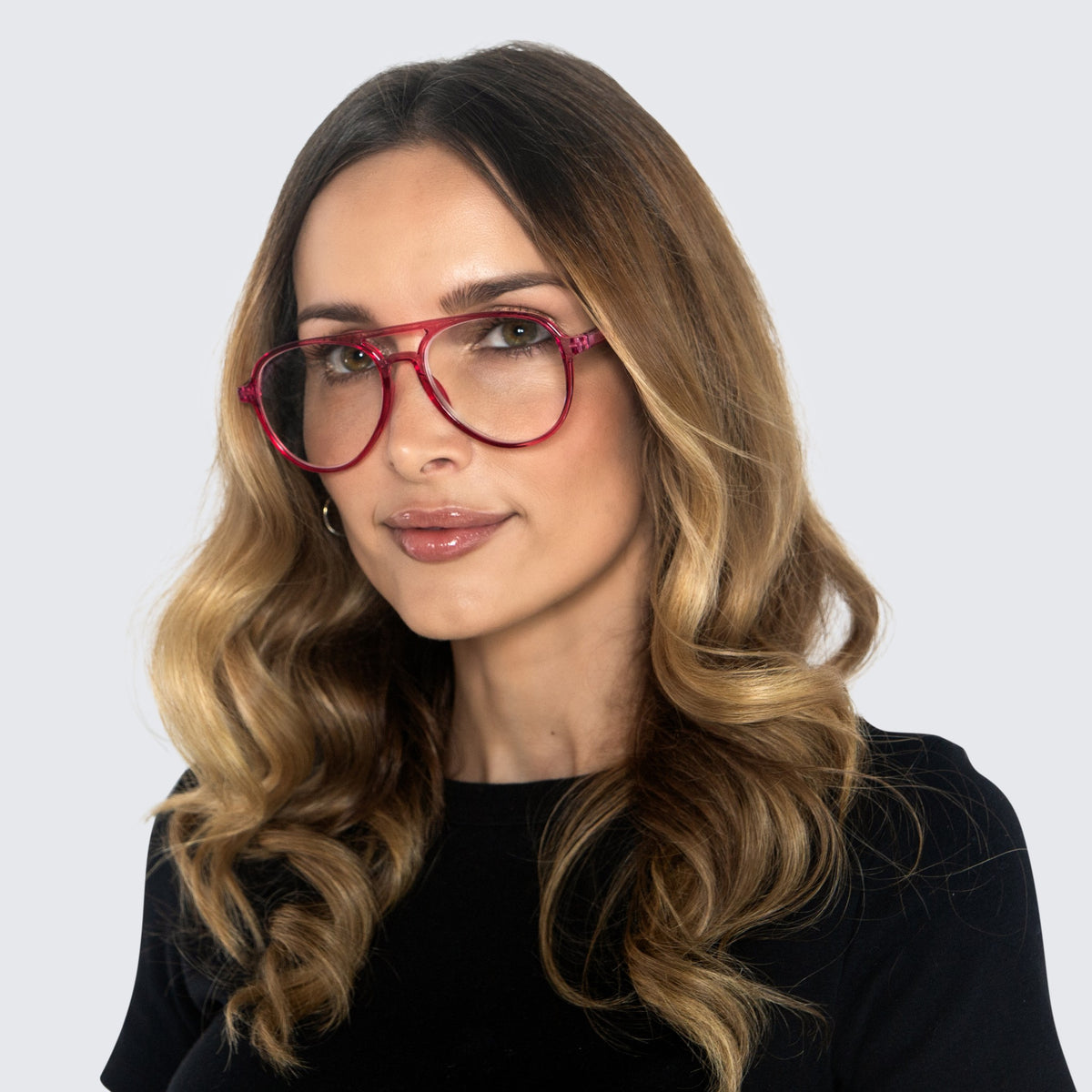 Jaxy Sidewalk Aviator sunglasses — worn view #Color_Pink