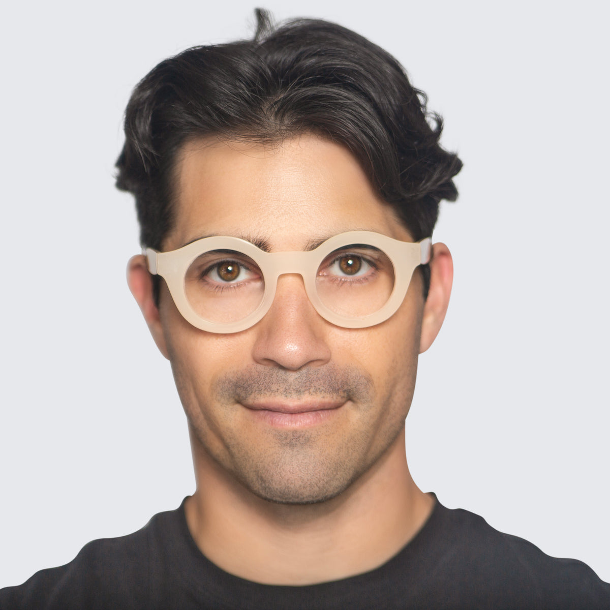 Jaxy Footnote Blue Light Glasses Round sunglasses — worn view #Color_Tortoise / Blue Light
