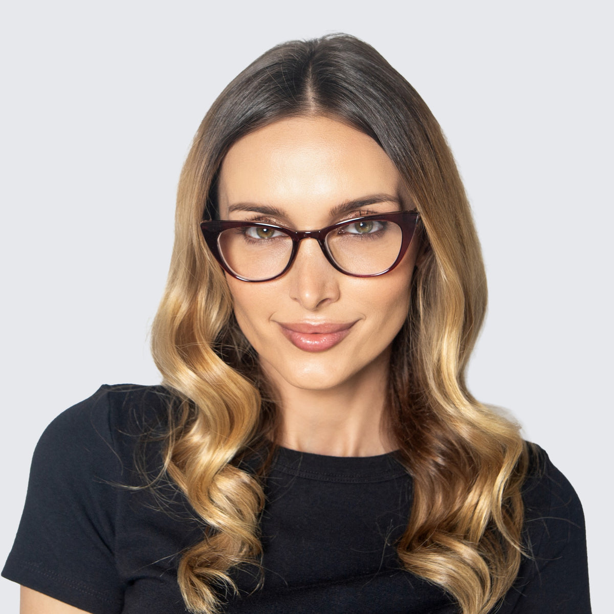 Jaxy Plume Cat-eye sunglasses — worn view #Color_Purple