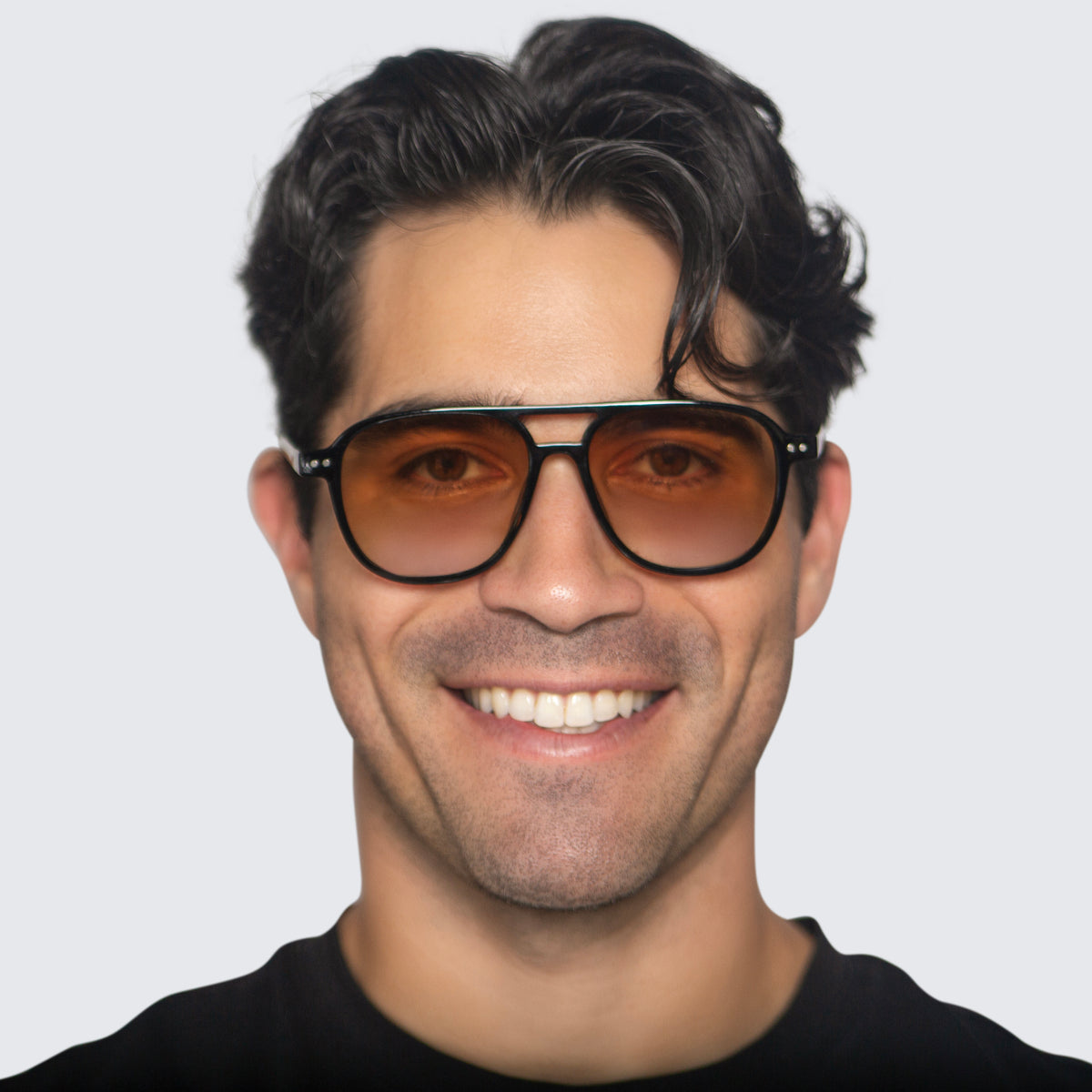 Jaxy Eastwood Aviator sunglasses — worn view #Color_Black