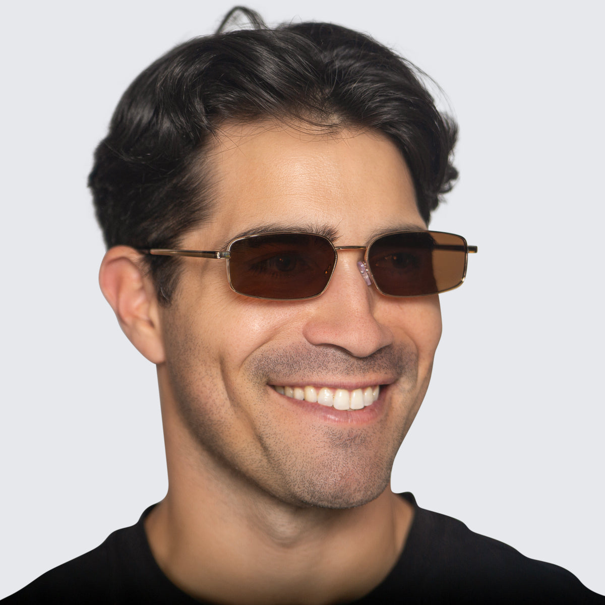 Jaxy Caliber Rectangle sunglasses — worn view #Color_Gold