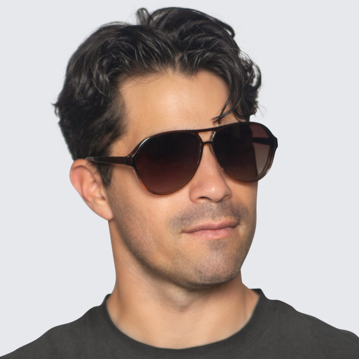 Jaxy Phoenix Aviator sunglasses — worn view #Color_Brown