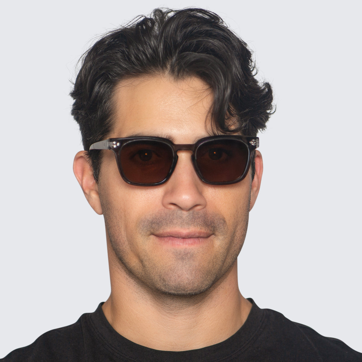 Jaxy Diner Square sunglasses — worn view #Color_Grey