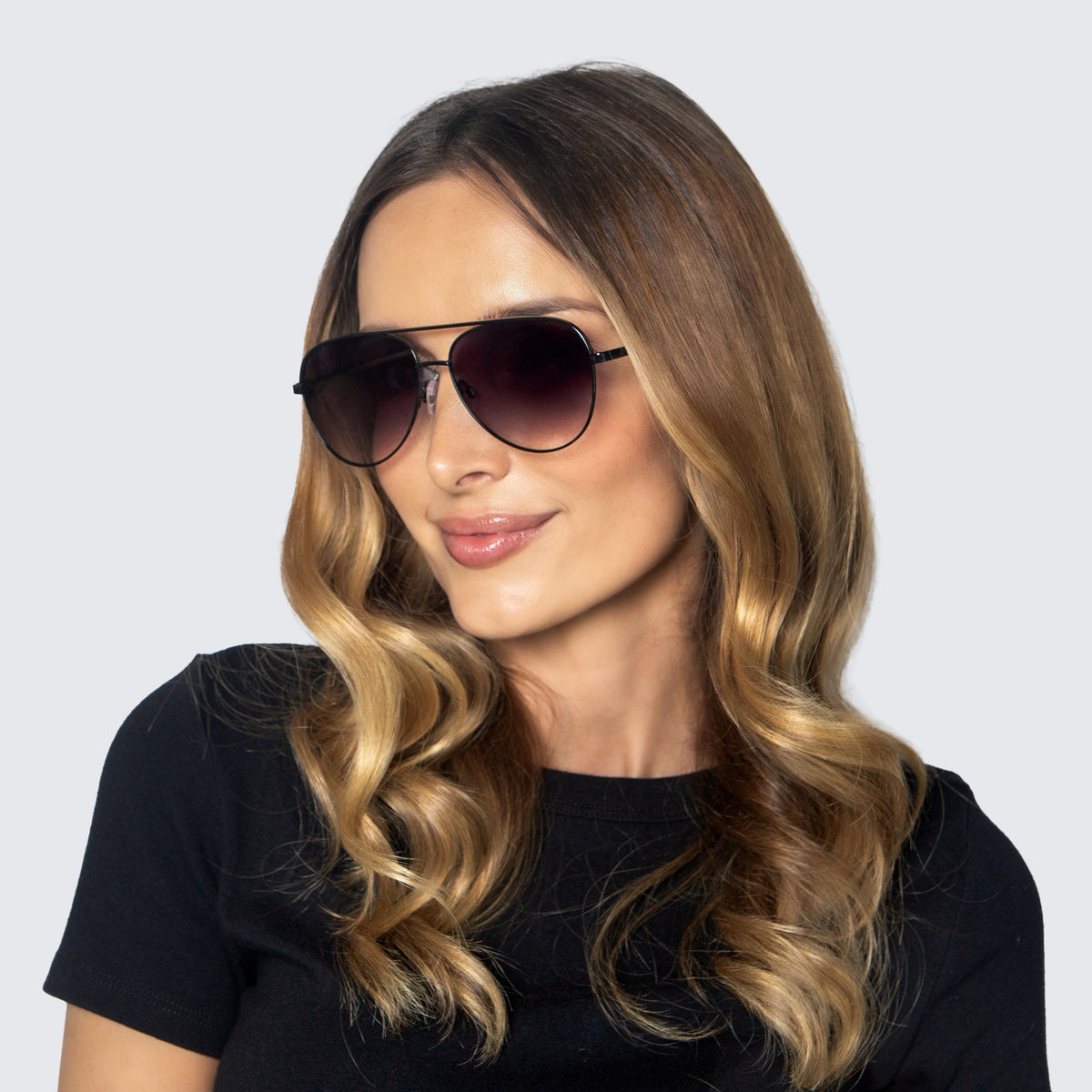 Jaxy Highway Aviator sunglasses — worn view #Color_Black