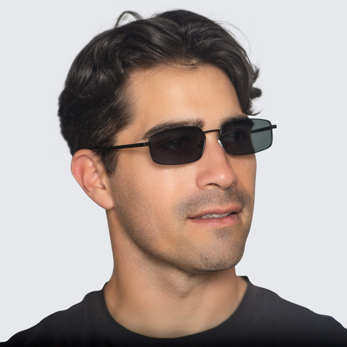 Jaxy Caliber Rectangle sunglasses — worn view #Color_Black
