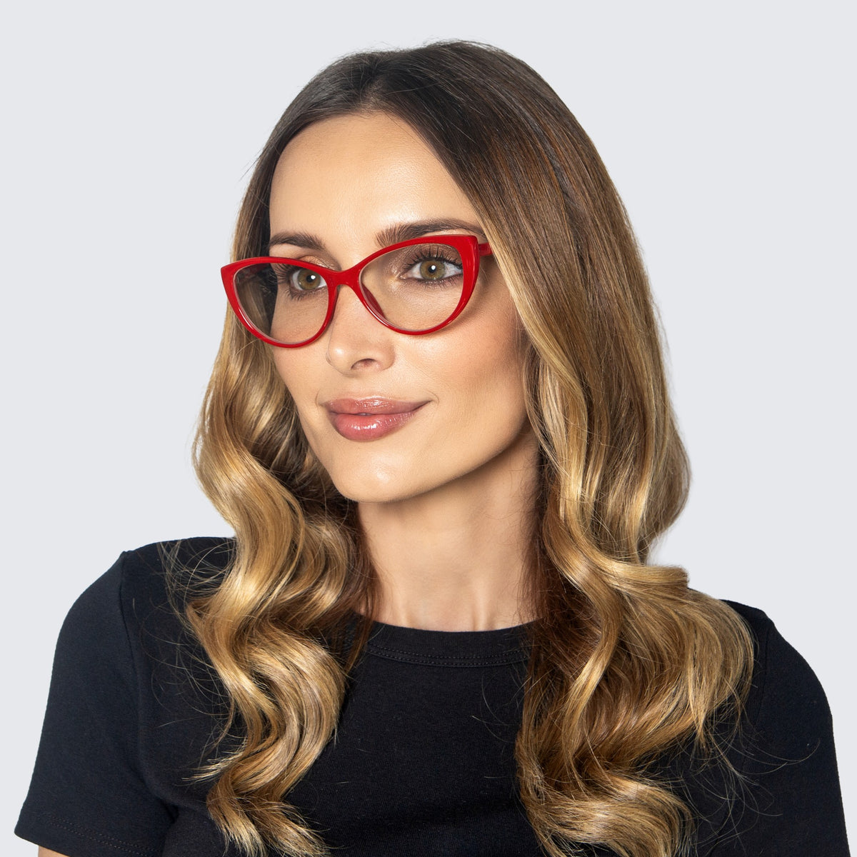 Jaxy Cameo Cat-eye reading glasses — worn view #Color_Red