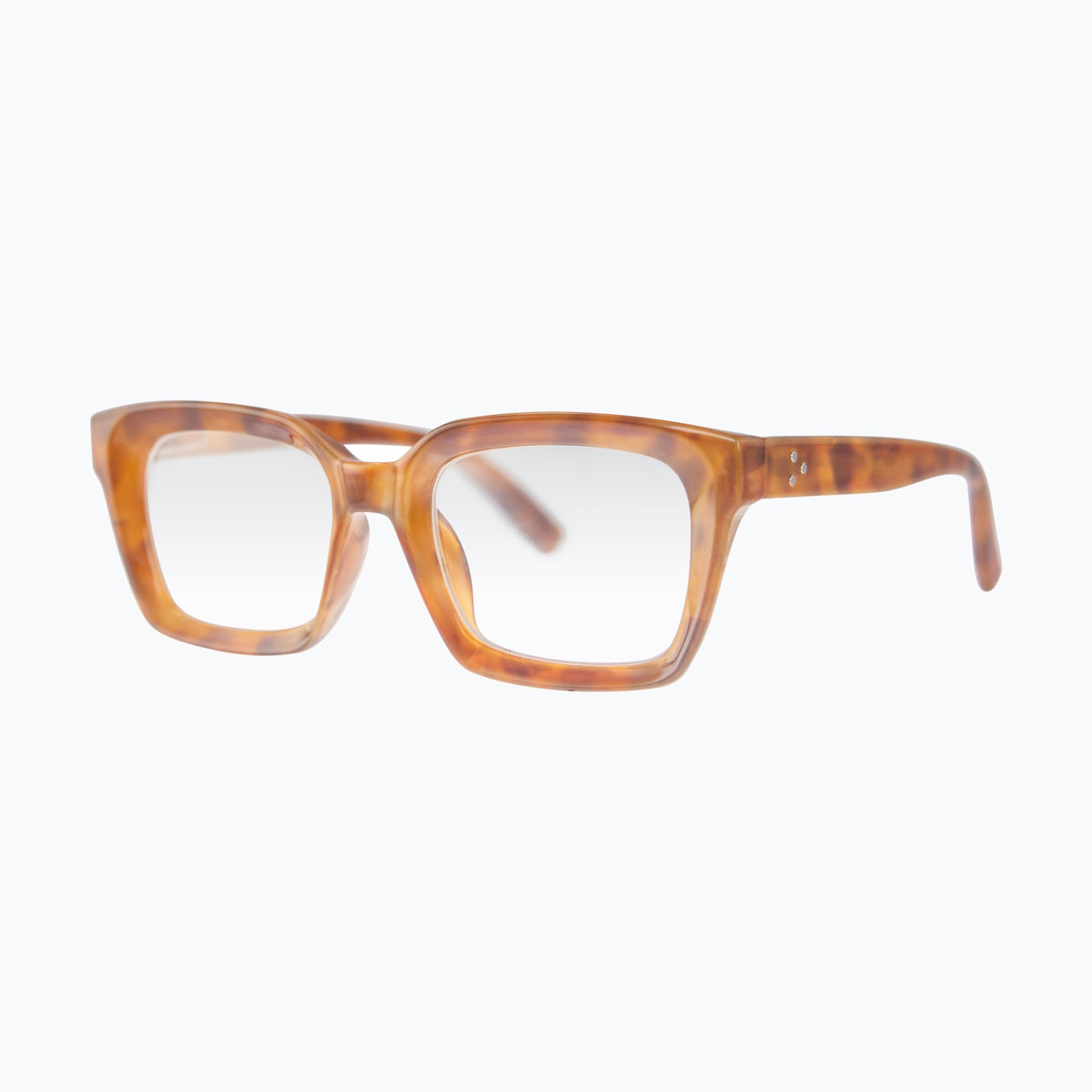 Jaxy Palazzo Square reading glasses — side view #Color_Amber/Tortoise