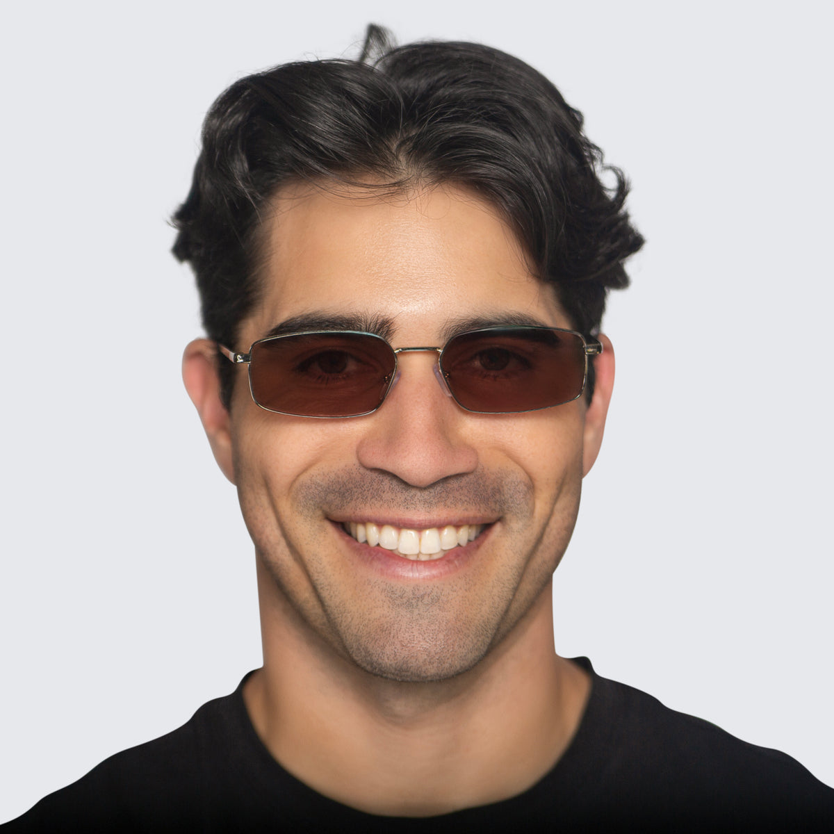 Jaxy Caliber Rectangle sunglasses — worn view #Color_Silver