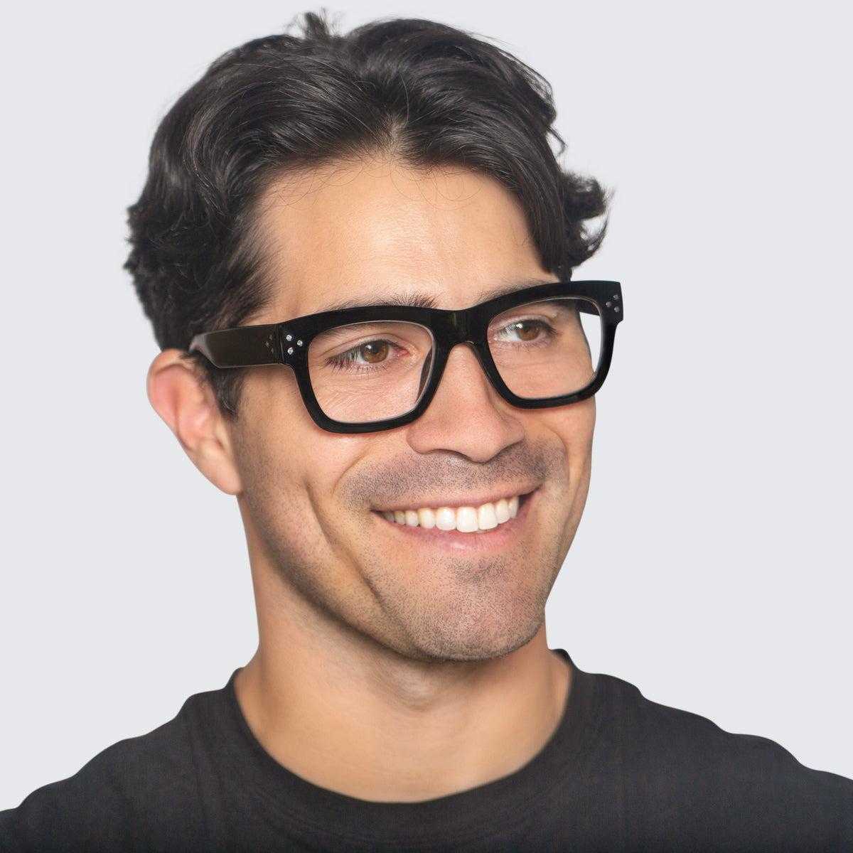 Jaxy Podium Rectangle sunglasses — worn view #Color_Black