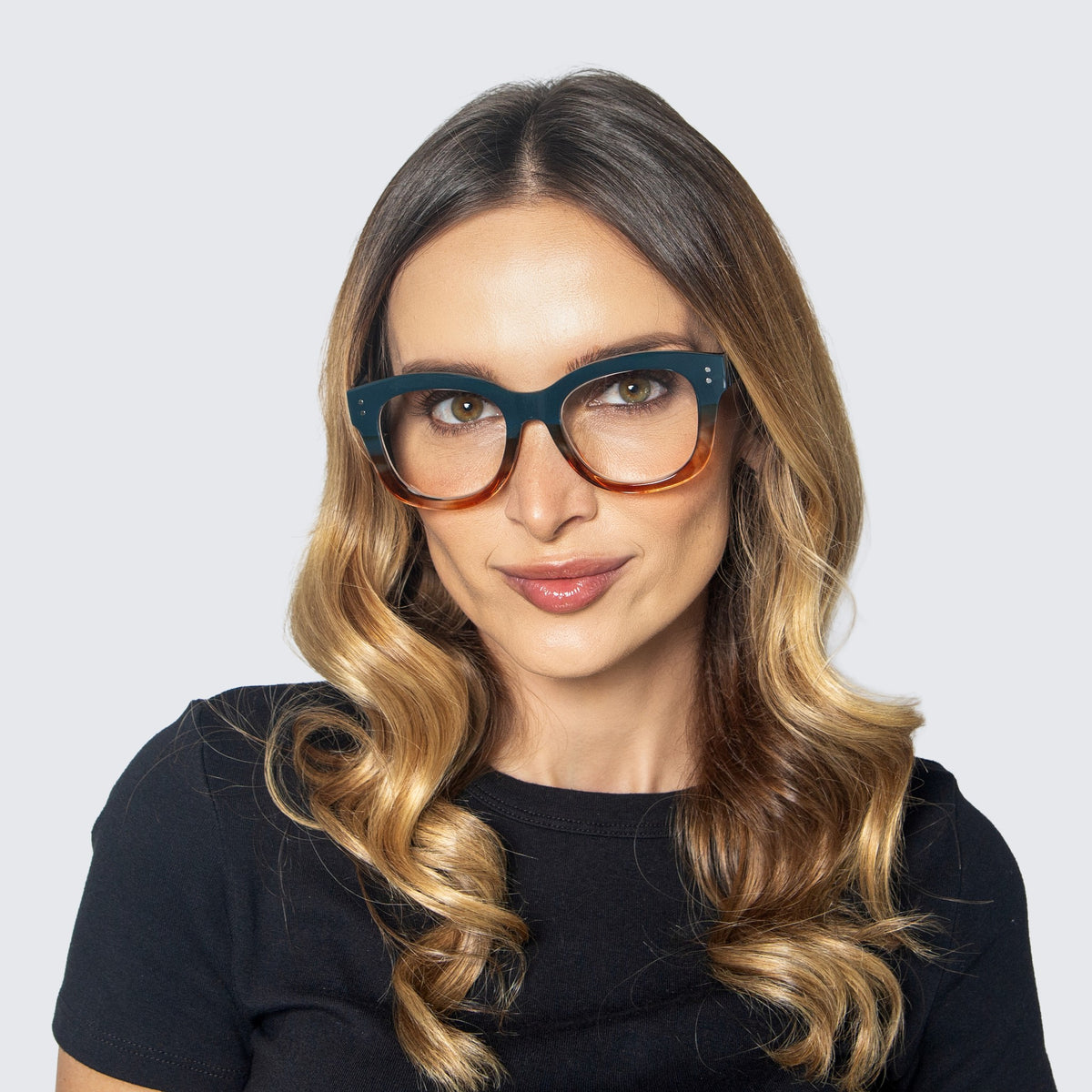 Jaxy Monument Blue Light Glasses Oversized sunglasses — worn view #Color_Teal / Blue Light