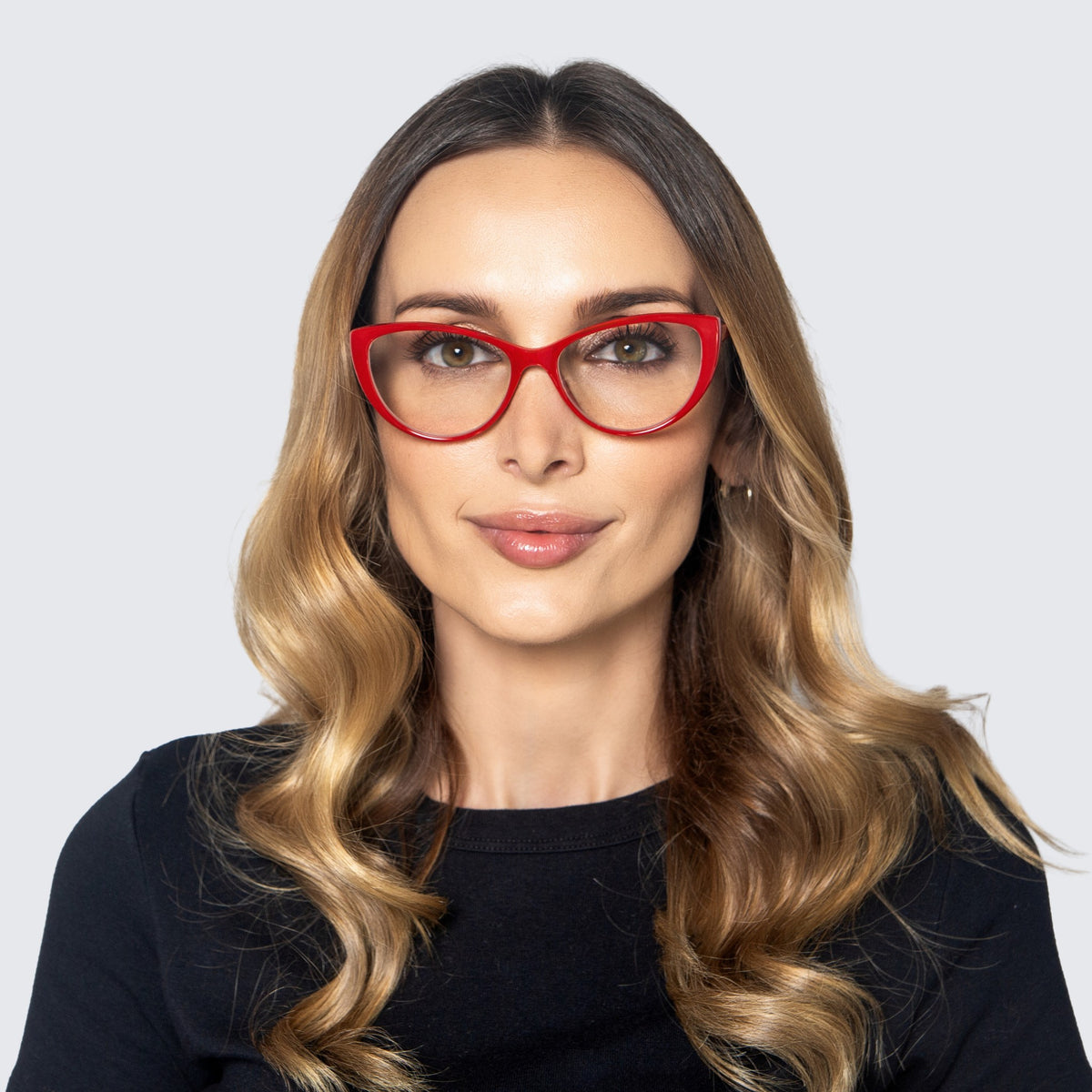 Jaxy Cameo Cat-eye reading glasses — worn view #Color_Red