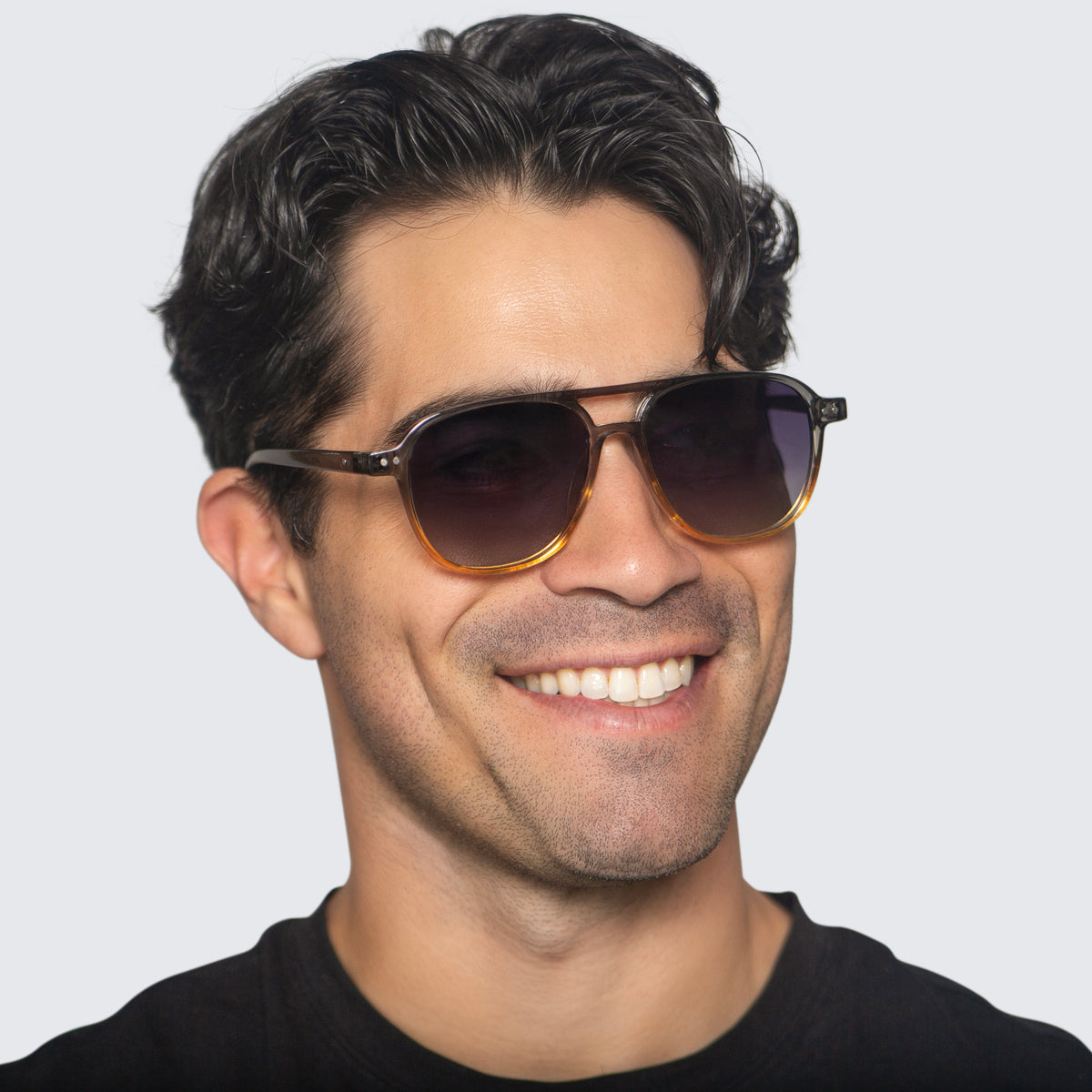 Jaxy Eastwood Aviator sunglasses — worn view #Color_Grey
