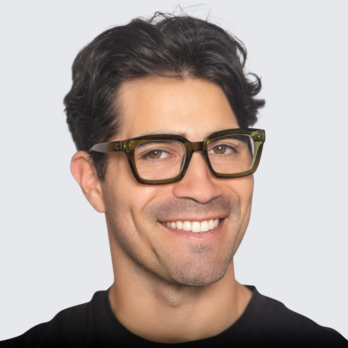 Jaxy Palazzo Square reading glasses — worn view #Color_Green