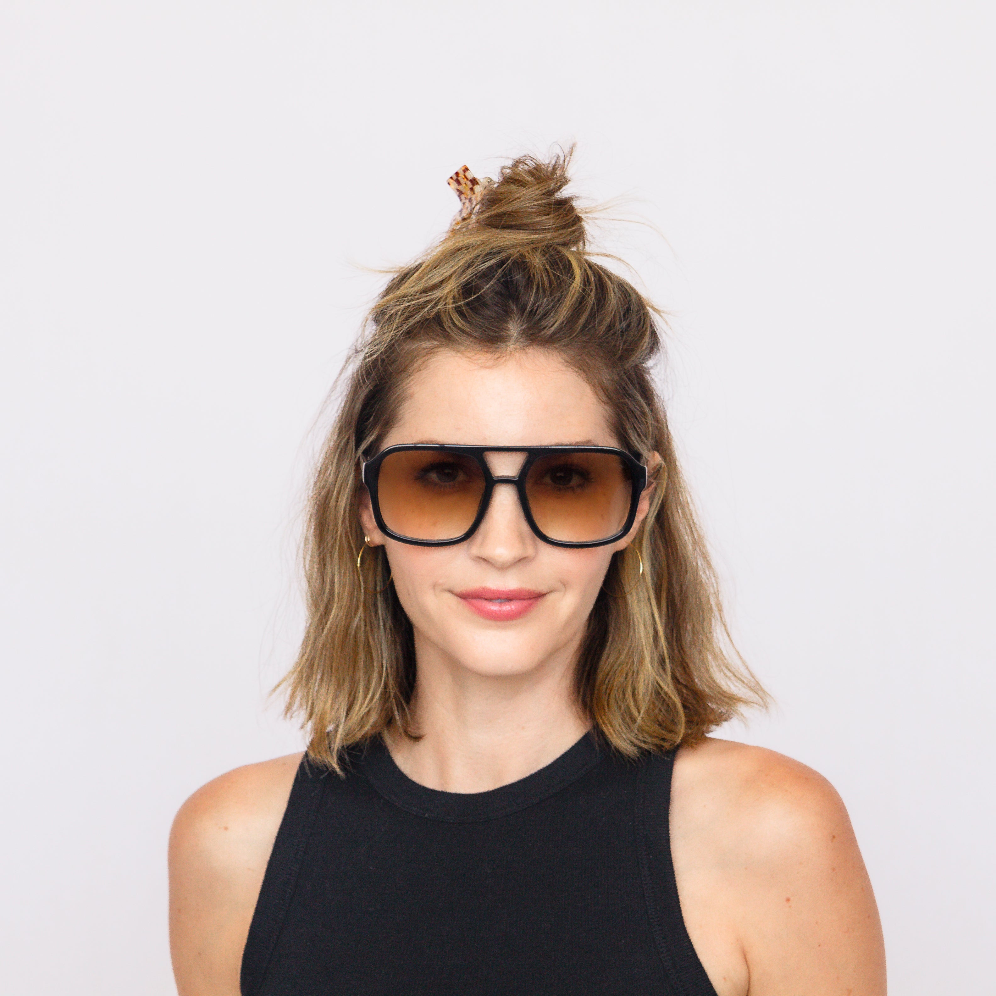 Jaxy Diplomat sunglasses on model – square frame, Jaxy Eyewear