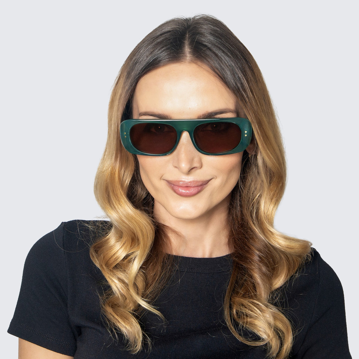 Jaxy Skyway Rectangle sunglasses — worn view #Color_Teal