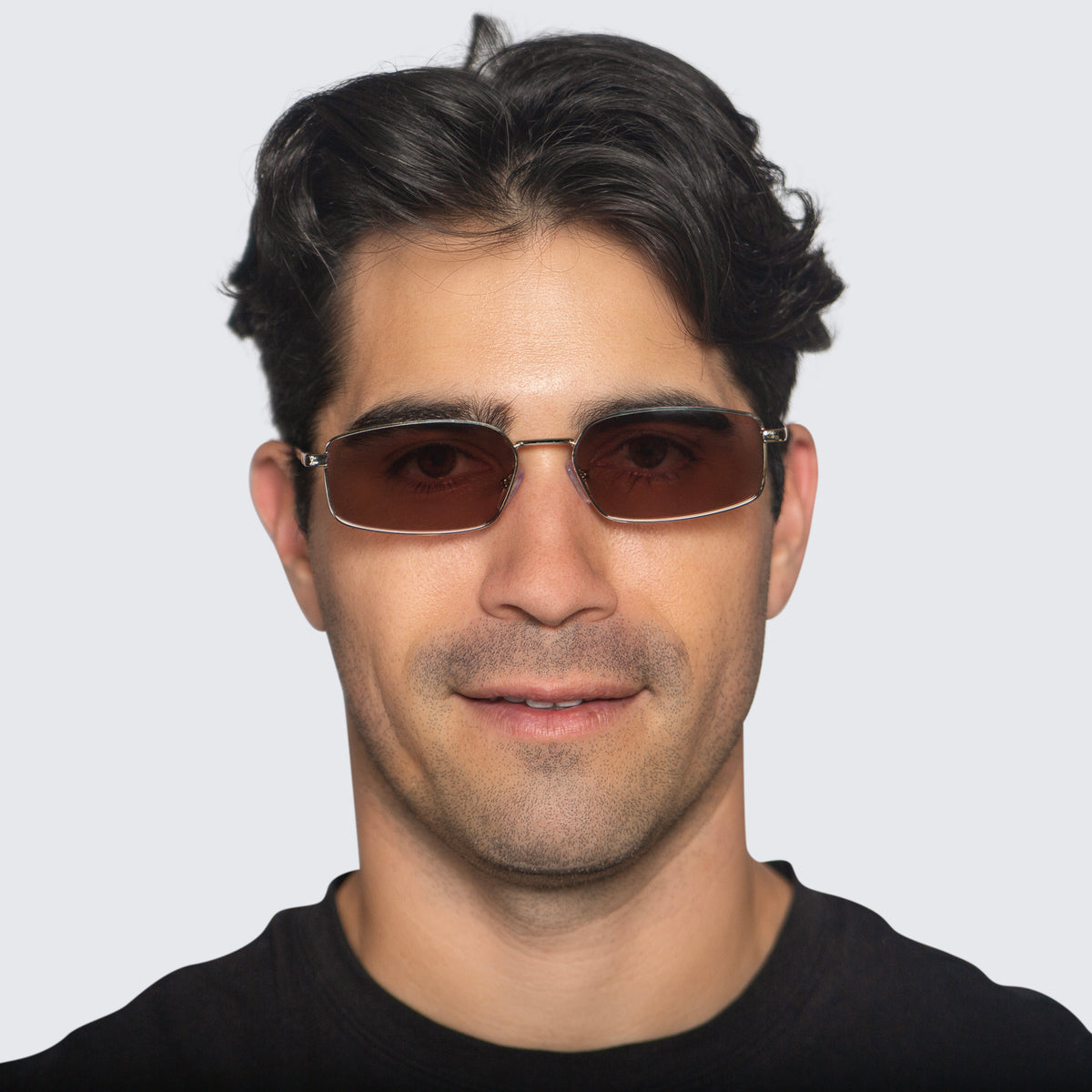 Jaxy Caliber Rectangle sunglasses — worn view #Color_Silver
