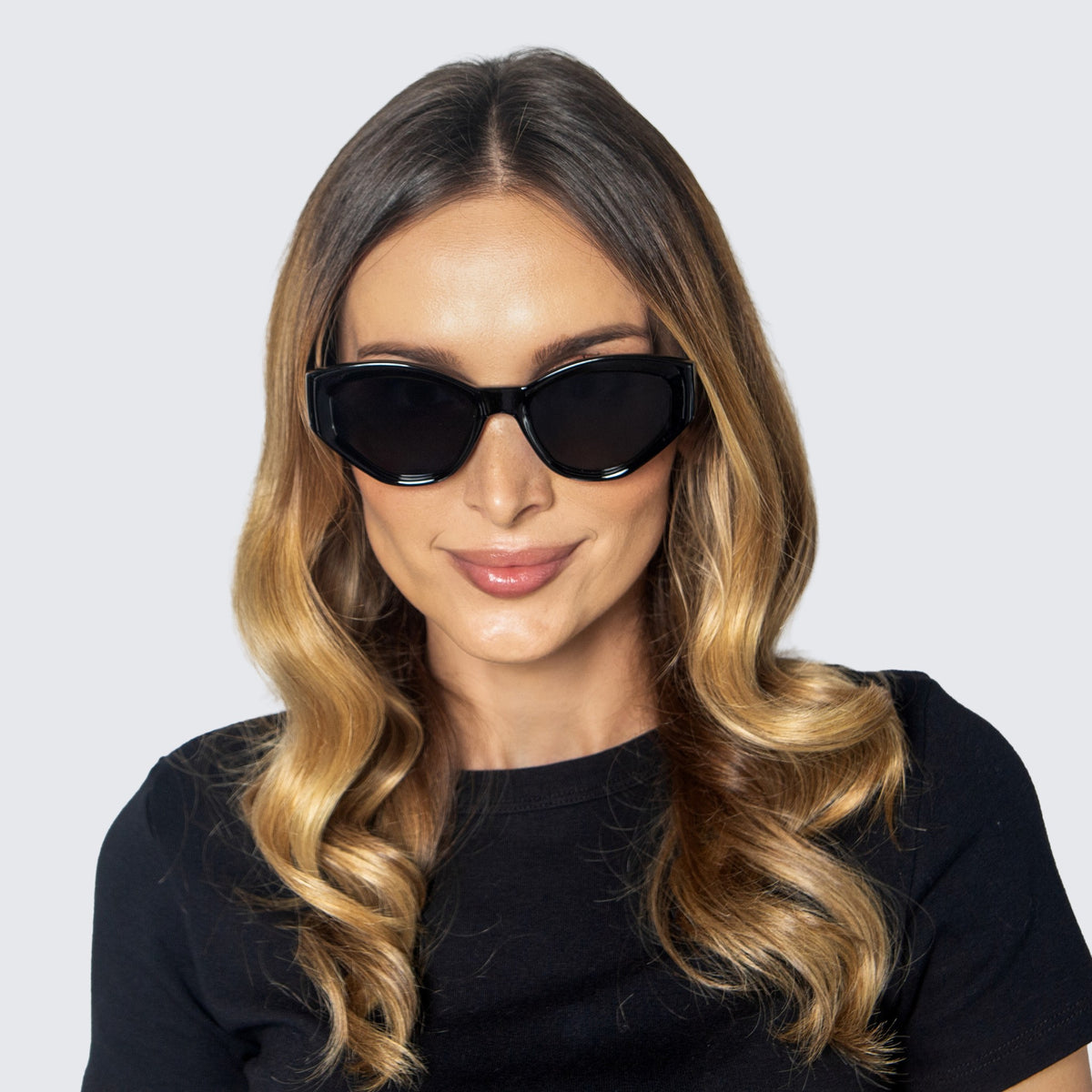 Jaxy Vesper Cat-eye sunglasses — worn view #Color_Black
