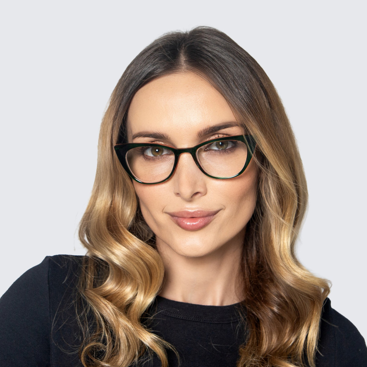 Jaxy Plume Cat-eye sunglasses — worn view #Color_Green